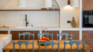 Indoor dining area at Sagehill Stonehouse, Messinia