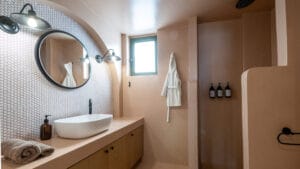 Guest bathroom at Sagehill Stonehouse, Messinia
